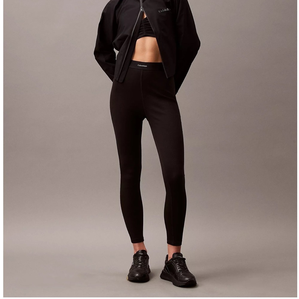 Calvin Klein Womens Black Cotton Stretch Rib Leggings QS7220-002 Size M NWT